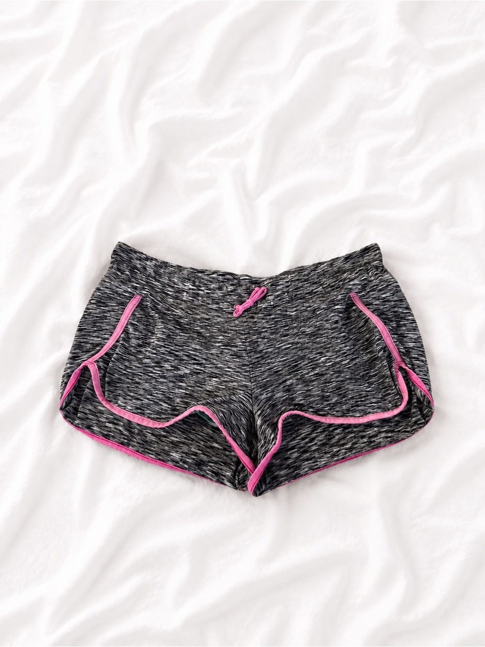 Athleta Grey Heather Athletic Shorts with Pink Trim